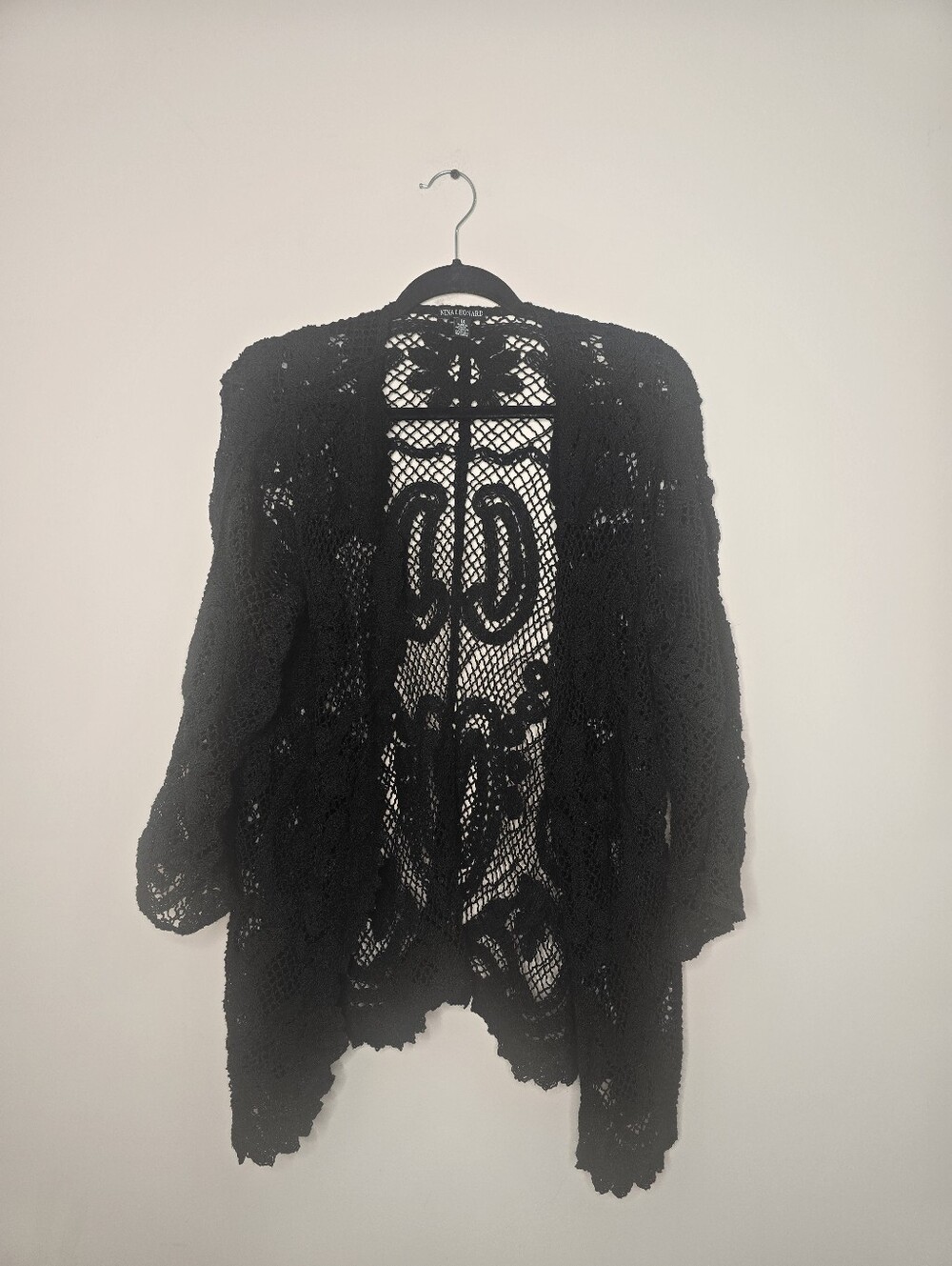Nina Leonard Womens 1x Crochet Lace Open Front Cardigan Bell Sleeve